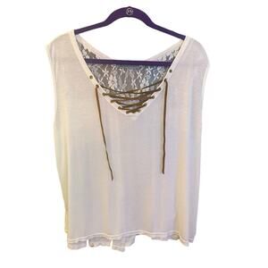 White Top with Tan Lacing | Brand: Ariana By Howards | Size: L/XL (12-14-16)